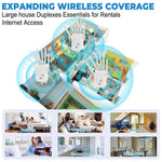 Home network setup showing multiple WiFi extenders and routers providing stable internet access throughout a house, ideal for large homes, apartments, and rental properties.