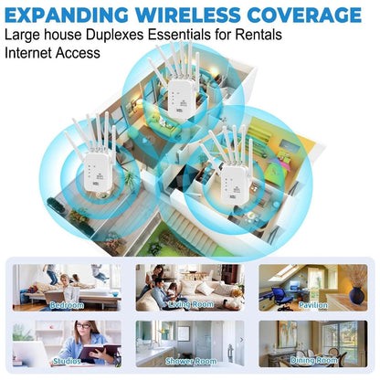 Home network setup showing multiple WiFi extenders and routers providing stable internet access throughout a house, ideal for large homes, apartments, and rental properties.