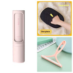 Collage of a pink multi-purpose cleaning brush set with black mesh scrubber and squeegee attachments for household cleaning tasks.