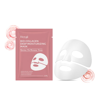 Bio-Collagen Deep Moisturizing Mask packaging with a white mask sheet on a white background
