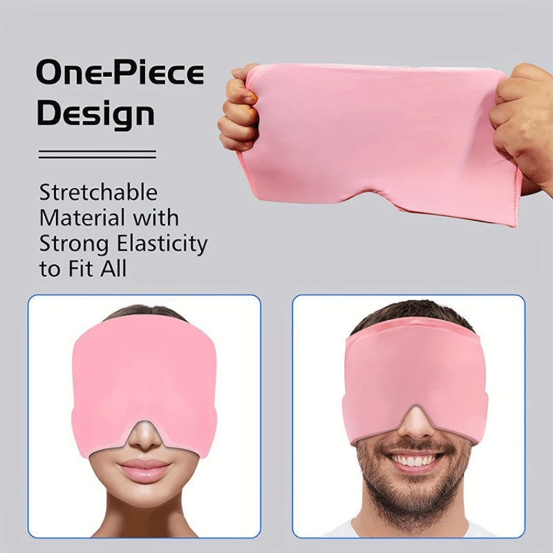Pink sleep mask with text on a gray background