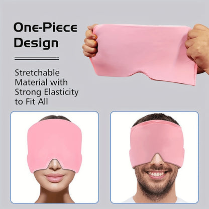 Pink sleep mask with text on a gray background