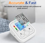 Blood pressure monitor with digital display on a white surface, text 'Accurate & Fast' above.