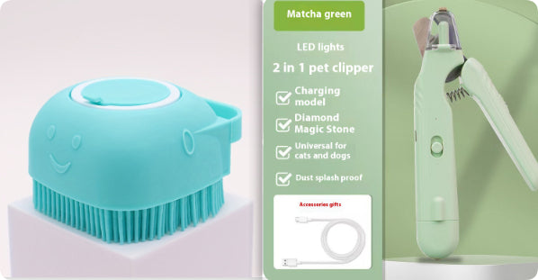 Pet grooming tool with LED lights and packaging on a white background
