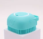 Turquoise cleaning brush with a smiley face on a white background