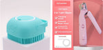 Pet grooming brush and LED light pet clipper with product details on a white background