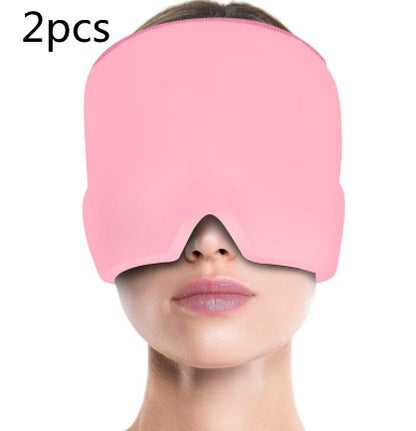 Pink sleep mask worn by a person on a white background with '2pcs' text.