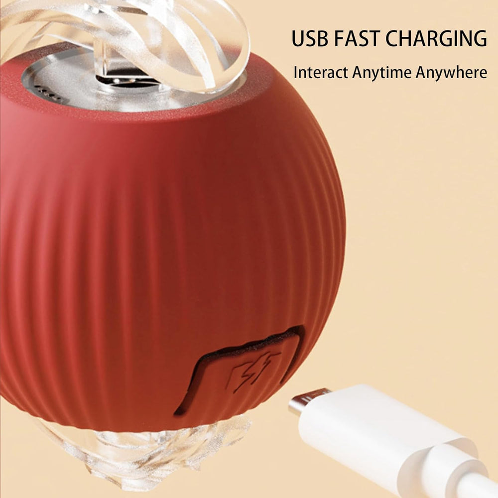 Red portable device with USB cable on a beige background, featuring text about USB fast charging.
