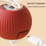 Red portable device with USB cable on a beige background, featuring text about USB fast charging.